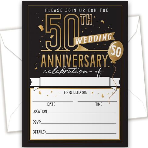 50th Wedding Anniversary Invitations and Envelopes - Set of 25 - Blank Stationery Card - Minimalist Supplies Perfect for Celebrating Special Couple's Milestone, 5x7 Elegant Design Invitations in Saudi Arabia