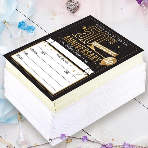 50th Wedding Anniversary Invitations and Envelopes - Set of 25 - Blank Stationery Card - Minimalist Supplies Perfect for Celebrating Special Couple's Milestone, 5x7 Elegant Design Invitations in Saudi Arabia