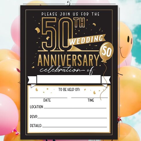 50th Wedding Anniversary Invitations and Envelopes - Set of 25 - Blank Stationery Card - Minimalist Supplies Perfect for Celebrating Special Couple's Milestone, 5x7 Elegant Design Invitations in Saudi Arabia