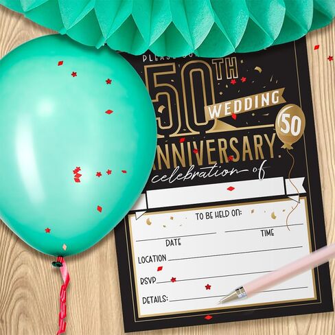 50th Wedding Anniversary Invitations and Envelopes - Set of 25 - Blank Stationery Card - Minimalist Supplies Perfect for Celebrating Special Couple's Milestone, 5x7 Elegant Design Invitations in Saudi Arabia