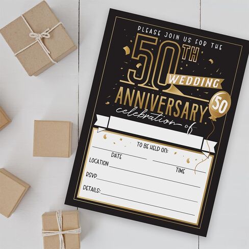 50th Wedding Anniversary Invitations and Envelopes - Set of 25 - Blank Stationery Card - Minimalist Supplies Perfect for Celebrating Special Couple's Milestone, 5x7 Elegant Design Invitations in Saudi Arabia