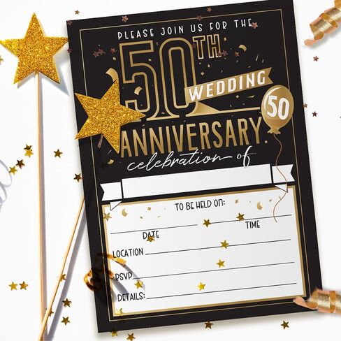 50th Wedding Anniversary Invitations and Envelopes - Set of 25 - Blank Stationery Card - Minimalist Supplies Perfect for Celebrating Special Couple's Milestone, 5x7 Elegant Design Invitations in Saudi Arabia
