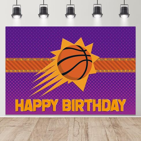 Phoenix Suns Birthday Backdrop Decorations NBA Basketball Party Supplies Basketball Birthday Photo Background for Boys Kids Girls in Home Indoor Outdoor Birthday Party Favors 5x3FT in Saudi Arabia