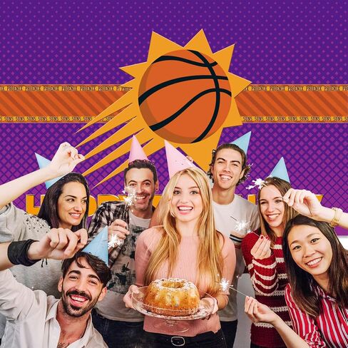 Phoenix Suns Birthday Backdrop Decorations NBA Basketball Party Supplies Basketball Birthday Photo Background for Boys Kids Girls in Home Indoor Outdoor Birthday Party Favors 5x3FT in Saudi Arabia