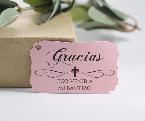 Baptism Tags - Gracias Por Venir A Mi Bautizo (Set of 40) (Baby Pink) in Saudi Arabia