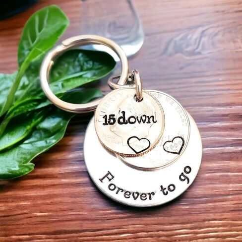 15 Years Down Forever To Go 15th Anniversary Gift 2009 Dime and Nickel Key Chain for Husband Wife in Saudi Arabia