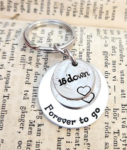 15 Years Down Forever To Go 15th Anniversary Gift 2009 Dime and Nickel Key Chain for Husband Wife in Saudi Arabia