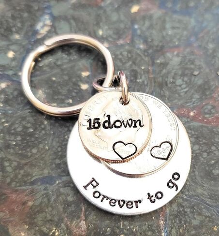 15 Years Down Forever To Go 15th Anniversary Gift 2009 Dime and Nickel Key Chain for Husband Wife in Saudi Arabia