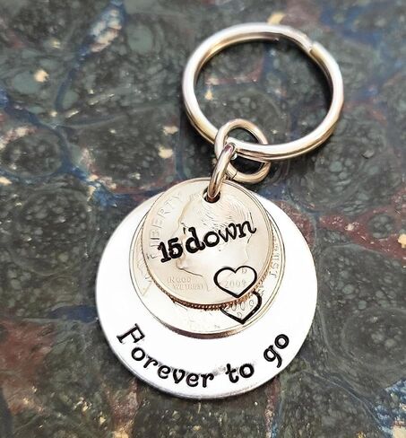 15 Years Down Forever To Go 15th Anniversary Gift 2009 Dime and Nickel Key Chain for Husband Wife in Saudi Arabia