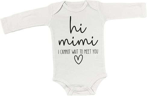 Funny Mimi Baby Bodysuit Hi Mimi I Cannot Wait To Meet You Pregnancy Reveal Fun and Cute Infant Announcement (0-6 Months, Hi Mimi-Short Sleeve Romper) in Saudi Arabia