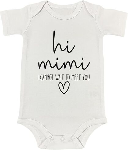 بدلة أطفال ميمي مضحكة، مرحبا ميمي، لا أستطيع الانتظار لمقابلتك، يكشف الحمل عن المرح والإعلان اللطيف للرضع (0-6 أشهر، رومبير بأكمام قصيرة مرحبا ميمي) in Kuwait