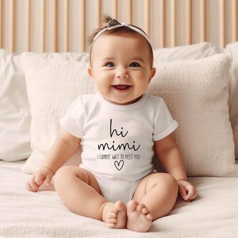 Funny Mimi Baby Bodysuit Hi Mimi I Cannot Wait To Meet You Pregnancy Reveal Fun and Cute Infant Announcement (0-6 Months, Hi Mimi-Short Sleeve Romper) in Saudi Arabia
