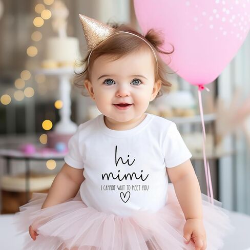 Funny Mimi Baby Bodysuit Hi Mimi I Cannot Wait To Meet You Pregnancy Reveal Fun and Cute Infant Announcement (0-6 Months, Hi Mimi-Short Sleeve Romper) in Saudi Arabia
