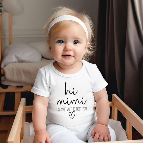 Funny Mimi Baby Bodysuit Hi Mimi I Cannot Wait To Meet You Pregnancy Reveal Fun and Cute Infant Announcement (0-6 Months, Hi Mimi-Short Sleeve Romper) in Saudi Arabia