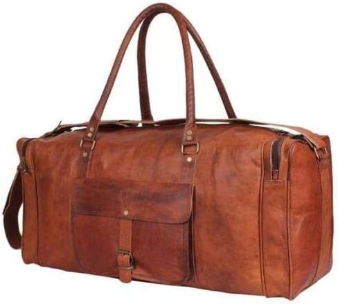 SHAKUN LEATHER JOURNAL 100% حقيبة أمتعة مصنوعة يدويًا من جلد الماعز للسفر الكبير وصالة الألعاب الرياضية (24 × 10 × 10 بوصة) in Saudi Arabia