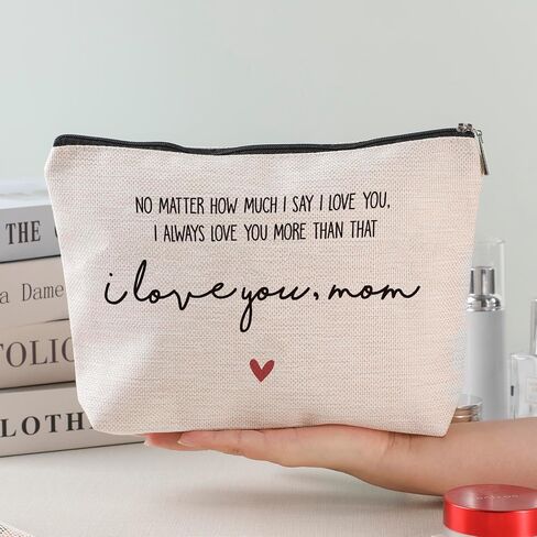 bag7, I Love You Mom, Makeup Bag, Mom Gift, Handmade Cosmetic Bag For Mom, Cosmetic Bag, Best Mom Ever Bag, Bag Gift, Linen Cotton Case Traveling Bag in Saudi Arabia