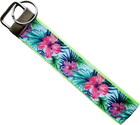 Neon green hibiscus wristlet,Julie Ng Studio handmade, spring flower key fob, Hawaii flower key chain, tropical car lanyard, FBA in Saudi Arabia