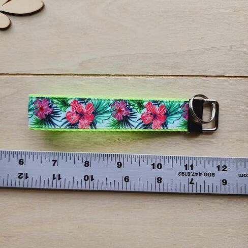 Neon green hibiscus wristlet,Julie Ng Studio handmade, spring flower key fob, Hawaii flower key chain, tropical car lanyard, FBA in Saudi Arabia