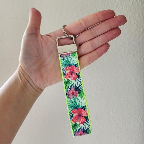 Neon green hibiscus wristlet,Julie Ng Studio handmade, spring flower key fob, Hawaii flower key chain, tropical car lanyard, FBA in Saudi Arabia