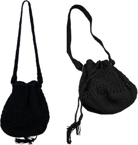 حقيبة أنيقة من القش باللون الأسود مع تفاصيل بخيط ورقي وجزء داخلي مبطن - ارفع من أناقتك مع هذا الإكسسوار الأنيق والعملي in Saudi Arabia