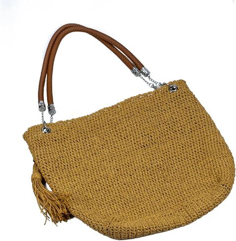 Paper String Straw Yellow - Snake Leather-Handled, Lined with Tassels in Saudi Arabia