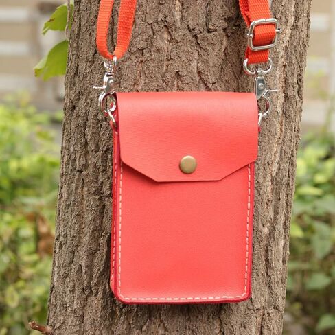 حقيبة كروس صغيرة مصنوعة يدوياً لحقيبة كتف صغيرة للنساء مع أحزمة كتف قابلة للتعديل وحقيبة صغيرة مناسبة للعمل والسفر وحقائب الهاتف المحمول (برتقالي أحمر) in Kuwait