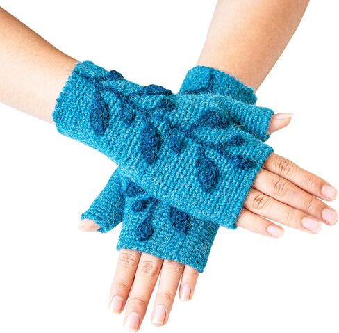 Peruvian Handmade 100% Alpaca Fingerless Mitts for Women Unique gifts for her, mom | Alpaca Climbing Vine Mittens crochet pattern for Ladies in Saudi Arabia