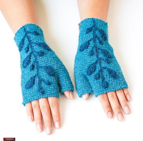 Peruvian Handmade 100% Alpaca Fingerless Mitts for Women Unique gifts for her, mom | Alpaca Climbing Vine Mittens crochet pattern for Ladies in Saudi Arabia