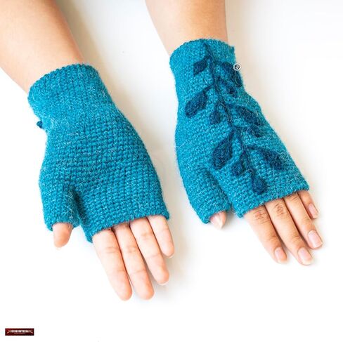 Peruvian Handmade 100% Alpaca Fingerless Mitts for Women Unique gifts for her, mom | Alpaca Climbing Vine Mittens crochet pattern for Ladies in Saudi Arabia