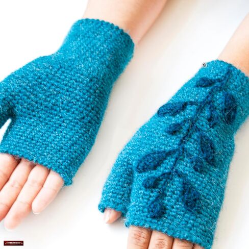 Peruvian Handmade 100% Alpaca Fingerless Mitts for Women Unique gifts for her, mom | Alpaca Climbing Vine Mittens crochet pattern for Ladies in Saudi Arabia