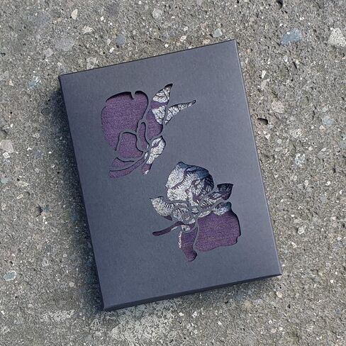 Purple Rose 100% Merino Wool Fingerless Gloves, Hand Printed with Dark Silver Floral, Designed by Kate Watts, Made in New Zealand in Saudi Arabia