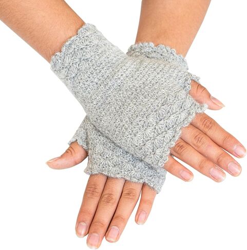 Peruvian Baby Alpaca Grey Gloves | Knitted Fingerless Gloves Warm Cozy Women | Accessories For Her, Gloves & Mittens Fingerless Mittens in Saudi Arabia