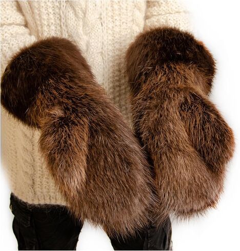 Long Beaver Fur Mittens with Fur Lining, Fur Gloves for Snowmobiling (Medium) in Saudi Arabia