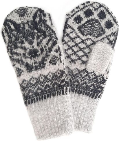 Knitted Wool Mittens for Wolf Lovers, Winter Warm Gloves for Men and Women, Soft and Cozy Mittens for Wide Hands Size 8.5-9 in Saudi Arabia