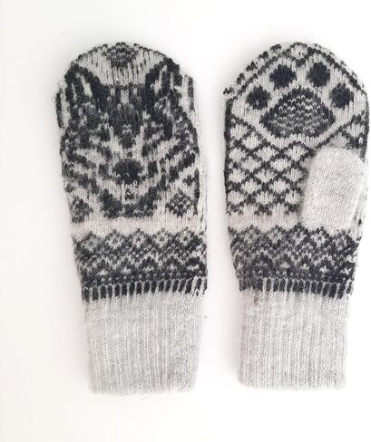Knitted Wool Mittens for Wolf Lovers, Winter Warm Gloves for Men and Women, Soft and Cozy Mittens for Wide Hands Size 8.5-9 in Saudi Arabia