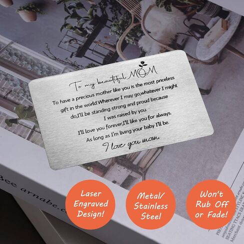 Engraved Wallet Love Note,Mom Gifts,Mothers Day gift,Keychain,Metal Wallet Card to Mom,Mom Keychain,Birthday Gifts For Mom,Mothers Day Gifts from Son,Wallet Insert Card Gift,Gifts for Mom in Saudi Arabia