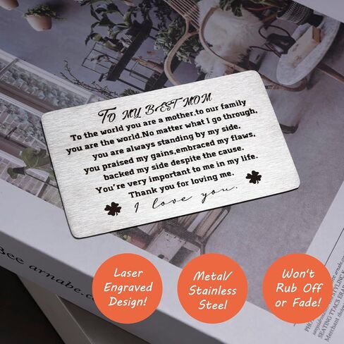 Engraved Wallet Love Note,Mom Gifts,Mothers Day gift,Keychain,Metal Wallet Card to Mom,Mom Keychain,Birthday Gifts For Mom,Mothers Day Gifts from Son,Wallet Insert Card Gift,Gifts for Mom in Saudi Arabia