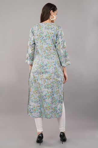 Floral Chikankari Kurta Kurti for Women, Hand Embroidered, Designs and Prints May Vary (XS-36, Peach) in Saudi Arabia
