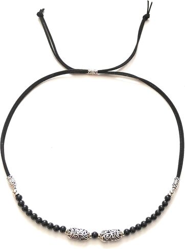 Black Onyx Hatband Silver Vine Bead Adjustable Size For Western Fedora Straw Panama Style Hats in Saudi Arabia