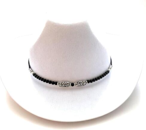 Black Onyx Hatband Silver Vine Bead Adjustable Size For Western Fedora Straw Panama Style Hats in Saudi Arabia