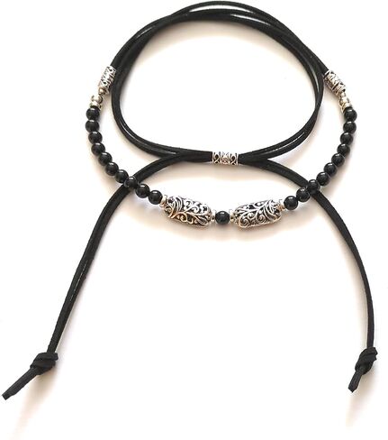 Black Onyx Hatband Silver Vine Bead Adjustable Size For Western Fedora Straw Panama Style Hats in Saudi Arabia
