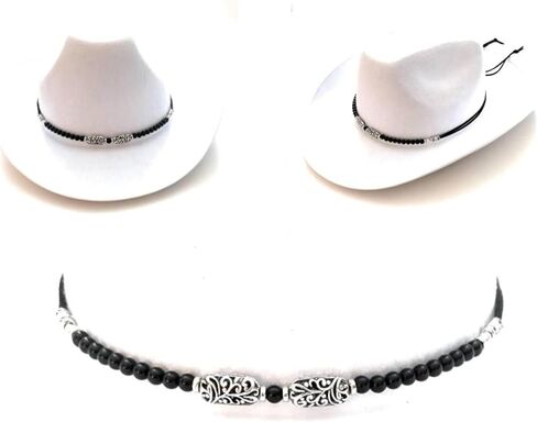 Black Onyx Hatband Silver Vine Bead Adjustable Size For Western Fedora Straw Panama Style Hats in Saudi Arabia