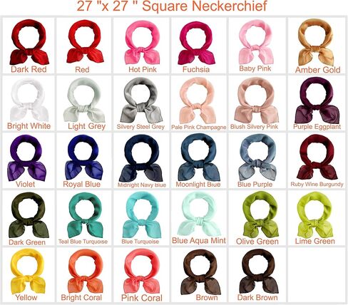 34 Color Variations Sheer Chiffon Square Neck Scarf 27"x27" Neckerchief 1950s Headscarf for Women (Blue Purple) in Kuwait