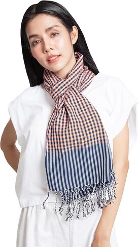 9 Color tones 100% Cotton Plaid Scarf for Women – 15 x 66 Inch Handmade Scarf with Jacquard Braid – Gorgeous Non-Fading Colors – Breathable and Skin-Friendly Scarf – Ideal for All Seasons in Kuwait