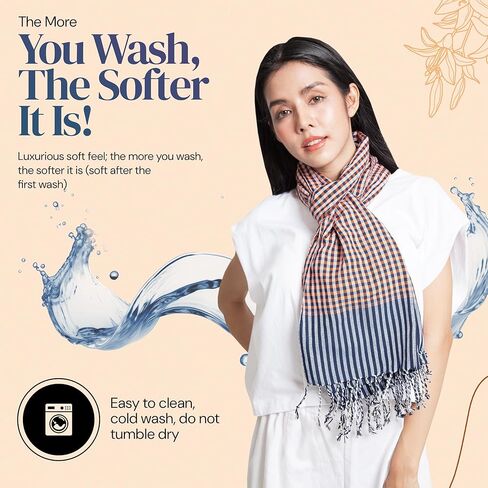 9 Color tones 100% Cotton Plaid Scarf for Women – 15 x 66 Inch Handmade Scarf with Jacquard Braid – Gorgeous Non-Fading Colors – Breathable and Skin-Friendly Scarf – Ideal for All Seasons in Kuwait