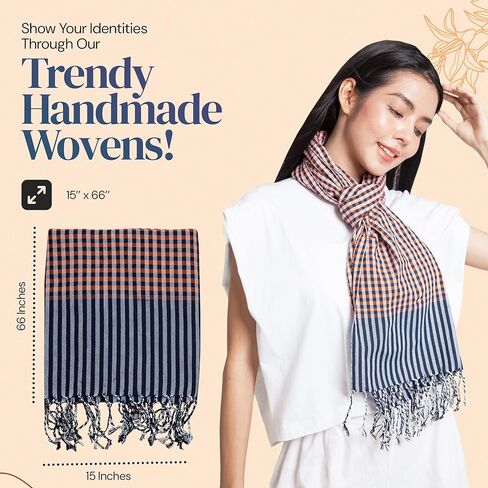 9 Color tones 100% Cotton Plaid Scarf for Women – 15 x 66 Inch Handmade Scarf with Jacquard Braid – Gorgeous Non-Fading Colors – Breathable and Skin-Friendly Scarf – Ideal for All Seasons in Kuwait