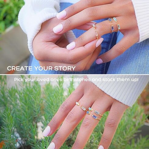 18k Gold Rectangle Clear Quartz April Birthstone Valentine’s Day Ring for Women - Chunky Gold rings - Dainty Minimalist Ring for Girls Stocking Stuffers for Teens (Size 6) in Saudi Arabia