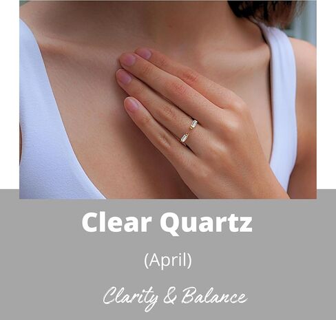 18k Gold Rectangle Clear Quartz April Birthstone Valentine’s Day Ring for Women - Chunky Gold rings - Dainty Minimalist Ring for Girls Stocking Stuffers for Teens (Size 6) in Saudi Arabia
