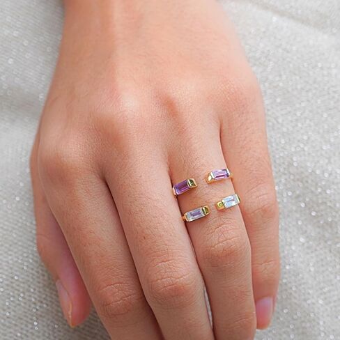 18k Gold Rectangle Clear Quartz April Birthstone Valentine’s Day Ring for Women - Chunky Gold rings - Dainty Minimalist Ring for Girls Stocking Stuffers for Teens (Size 6) in Saudi Arabia