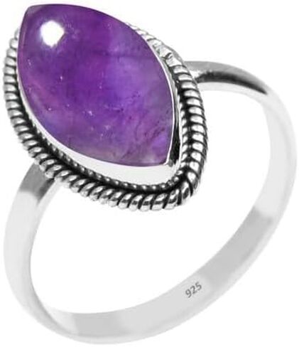 Amethyst Stone Ring 925 Sterling Silver Statement Ring For Women and Girls Handmade Rings Natural Marquise Gemstone Ring Promise Ring For Christmas Size US 7 Gift For Her in Saudi Arabia